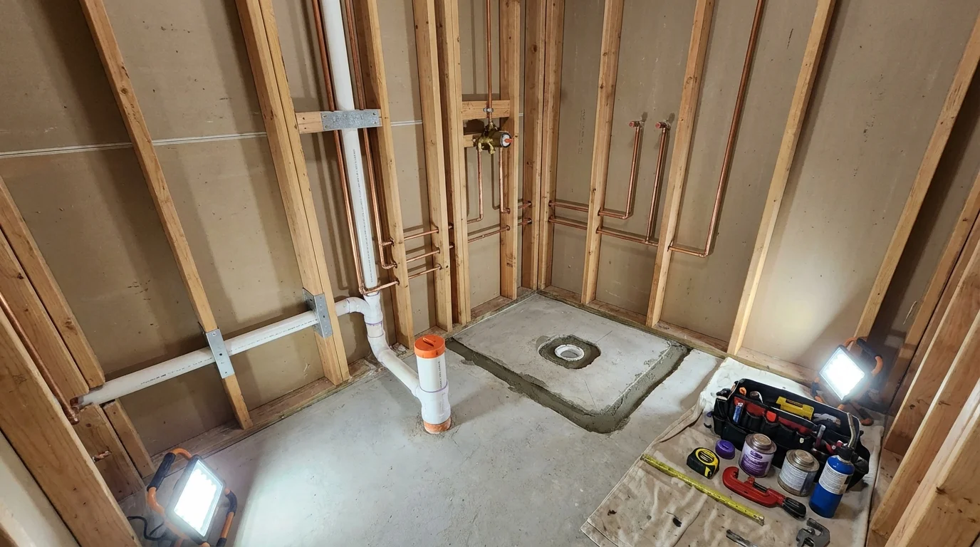 Bathroom rough-in plumbing during remodel by Johns Plumbing LLC in Fonda