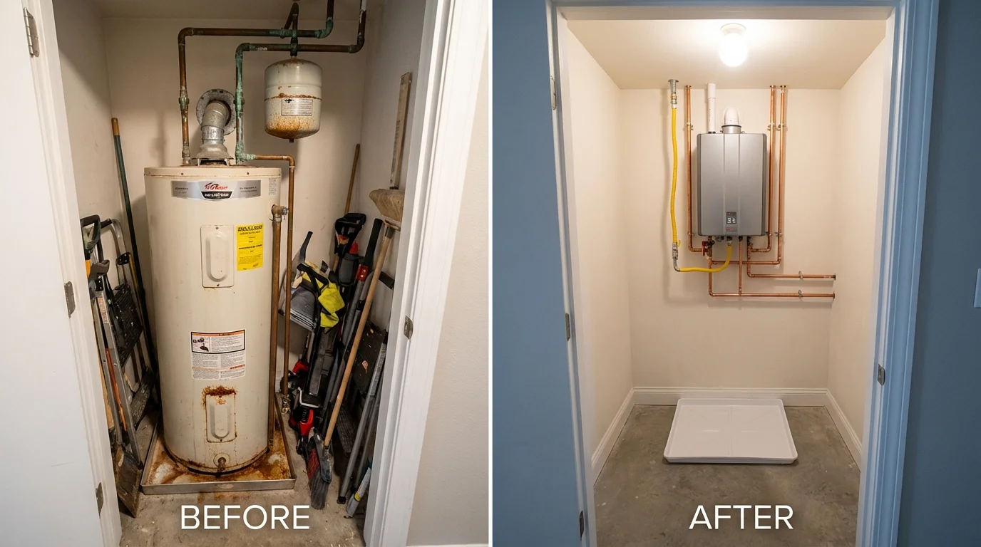 Tank water heater versus wall-mounted tankless unit comparison for Fonda, NY homeowners