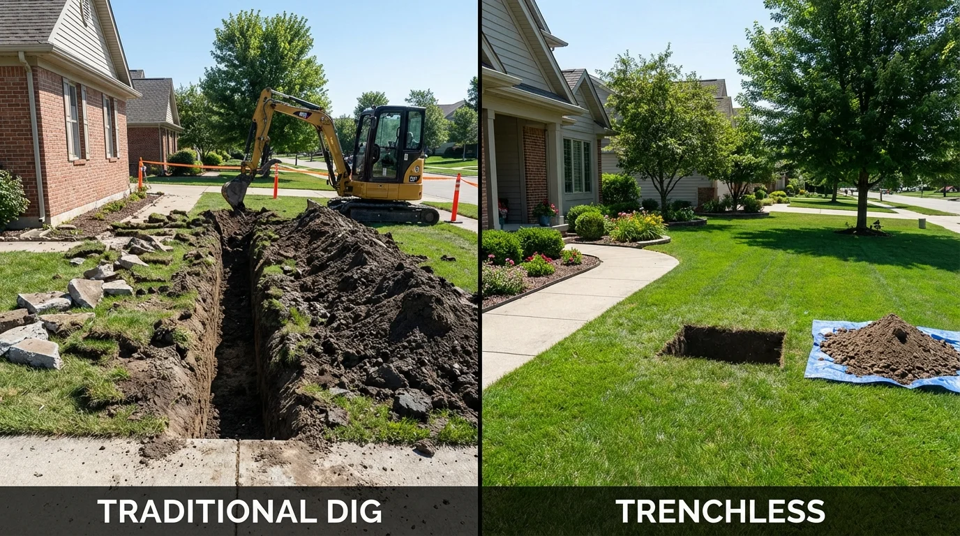 Trenchless sewer repair with minimal yard damage versus traditional excavation in Fonda, NY
